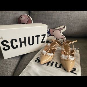SCHUTZ caged patent leather heels with studs